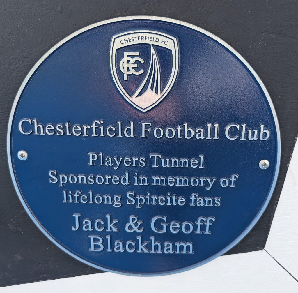 Players tunnel badge at Chesterfield FC