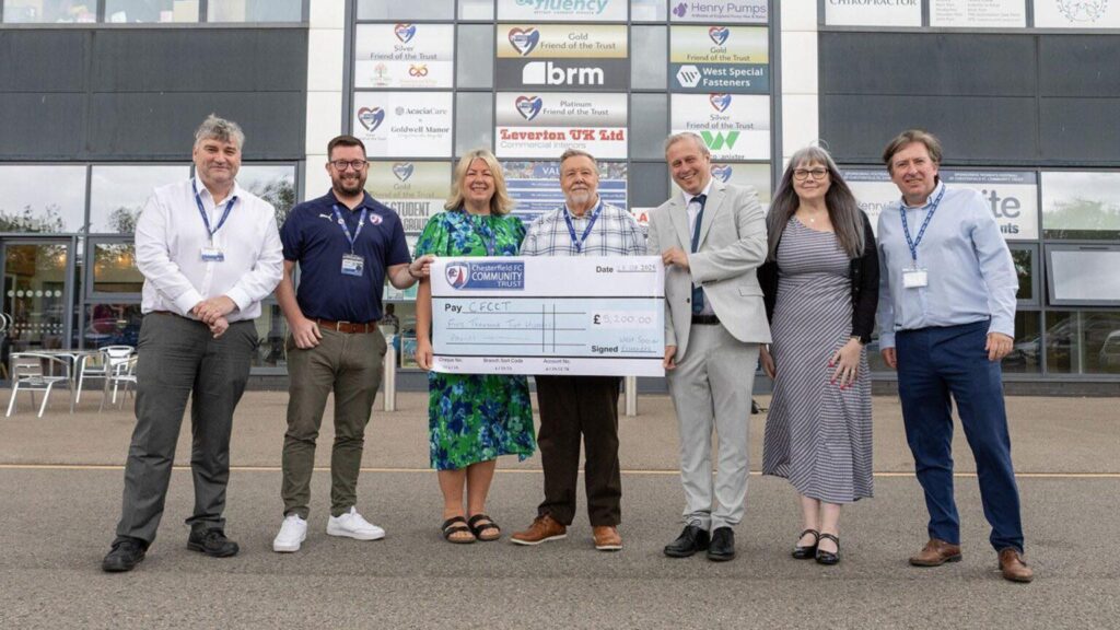 West special Fasteners CEO James Hawkins presents Cheque to Chesterfield FC Trust