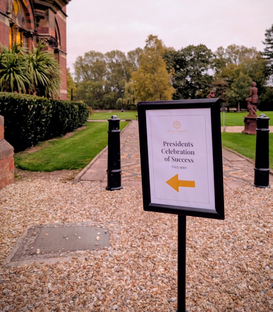 A sign directing guests to the Presidents celebration