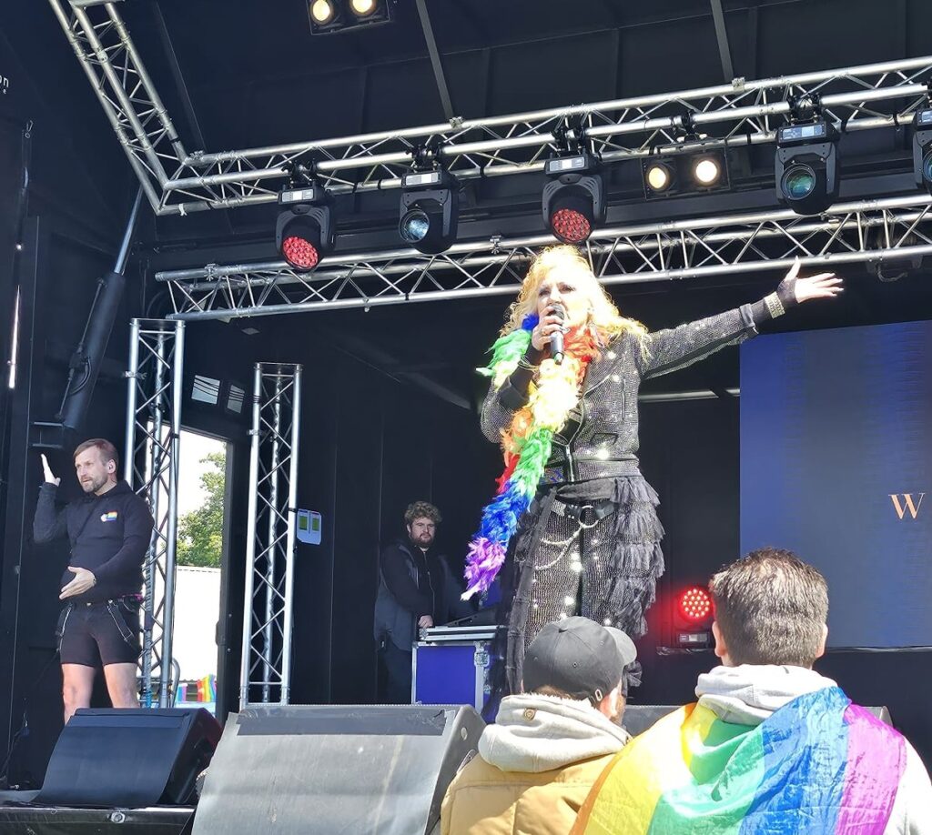 Kelly Wilde on stage at Chesterfield Pride