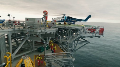 Picture of a helicopter on ExxonMobile Hebron Helideck